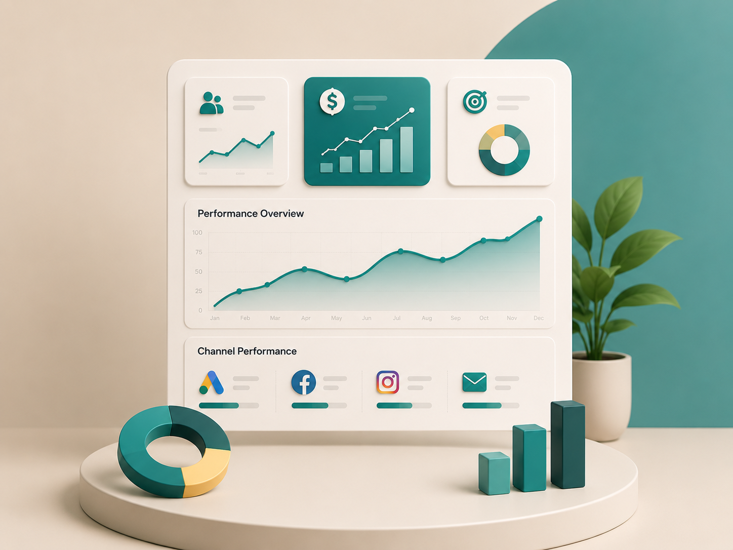 Digital marketing PPC dashboard with ad spend and conversion metrics