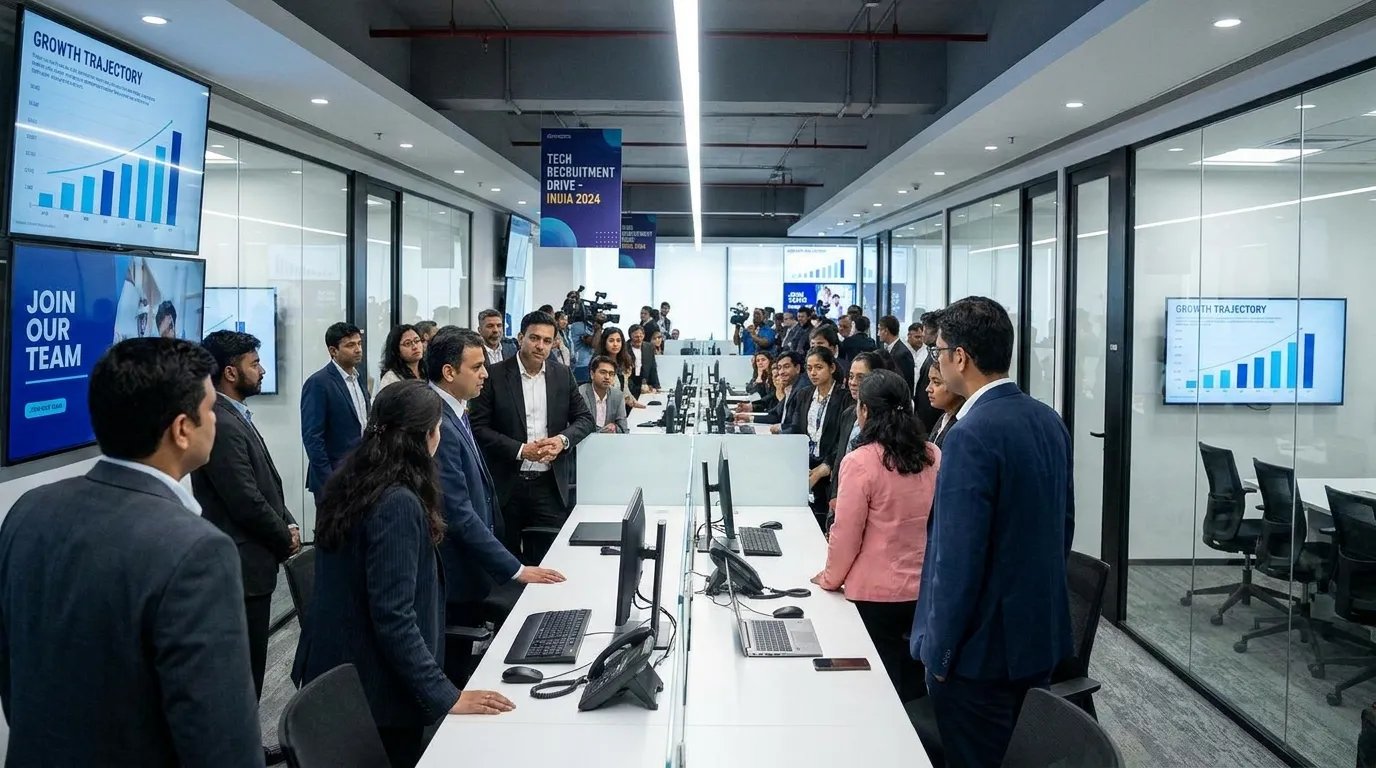 Professional employees working in a modern office environment representing India’s hiring market outlook.