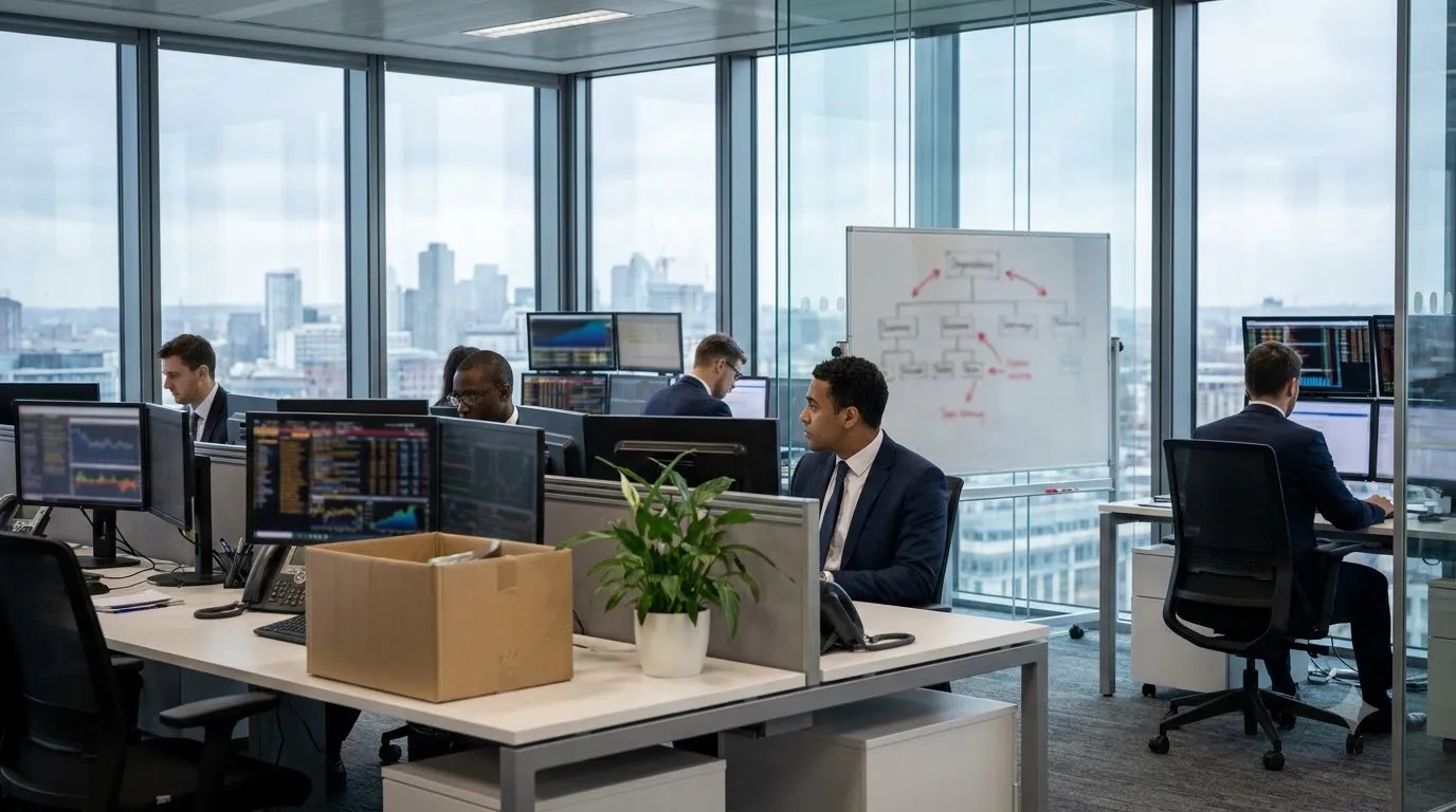 IG Group employees working in a modern office environment during an organisational restructuring