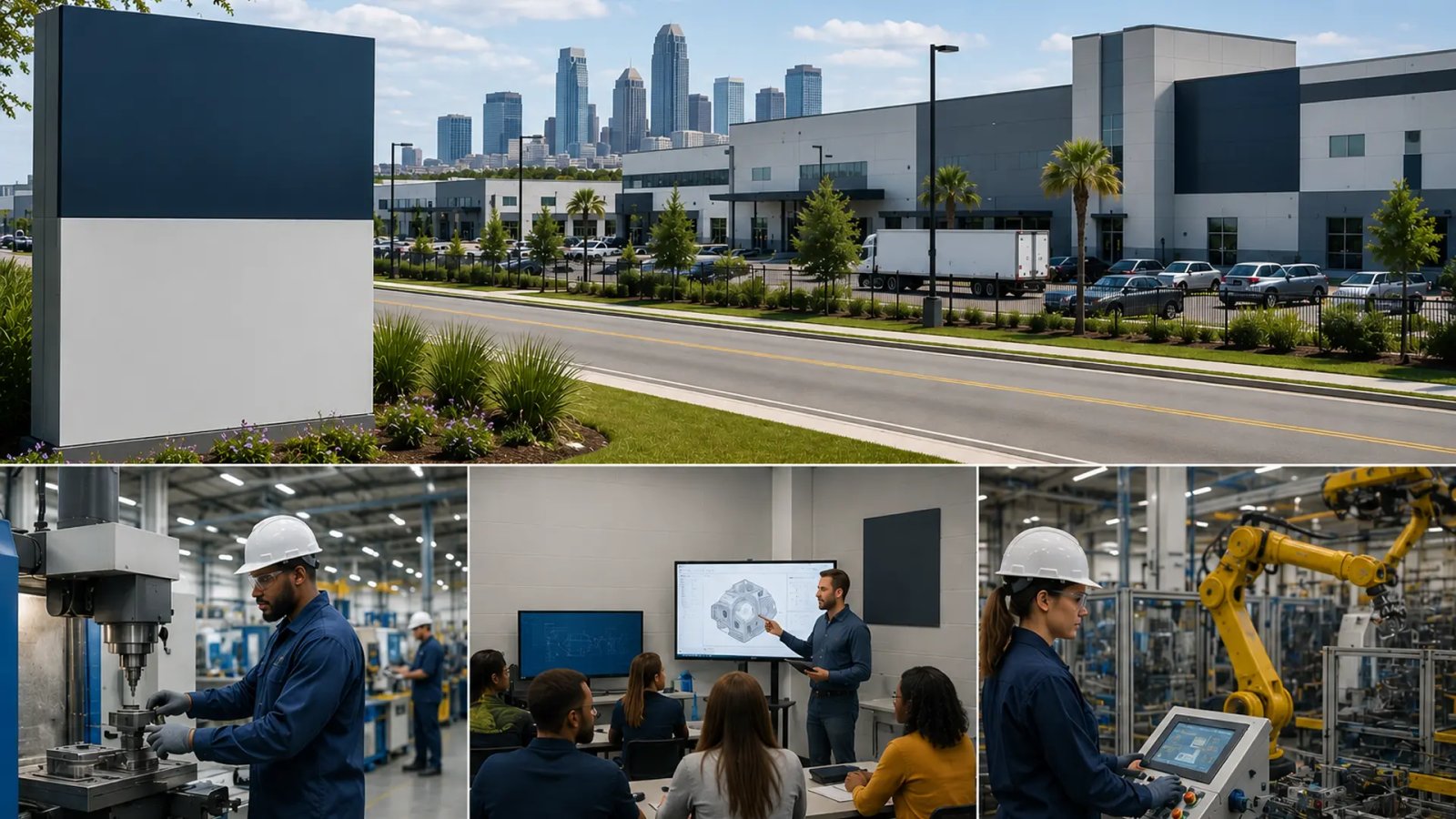 Industrial development and workforce training concept representing East Tampa's manufacturing growth strategy.