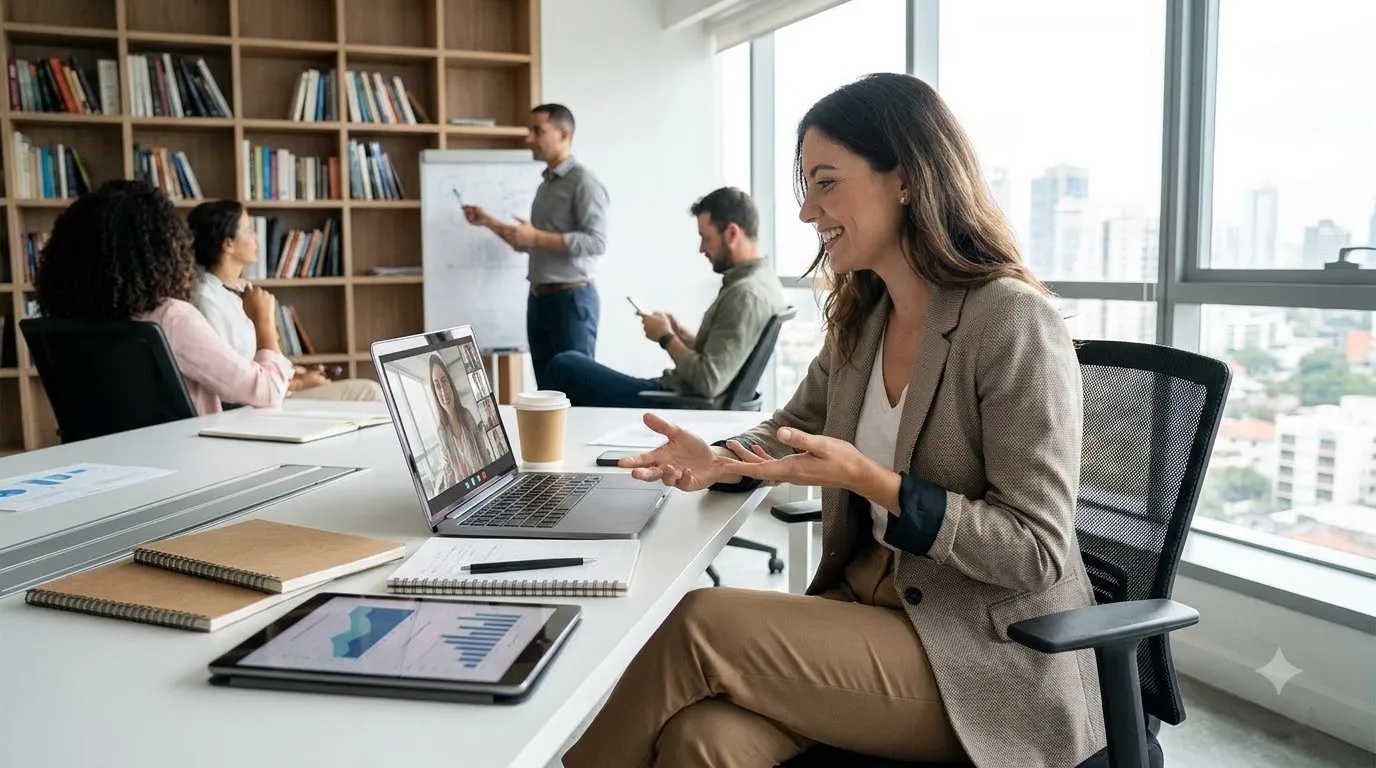 Professional working on a laptop while balancing multiple career activities and income streams