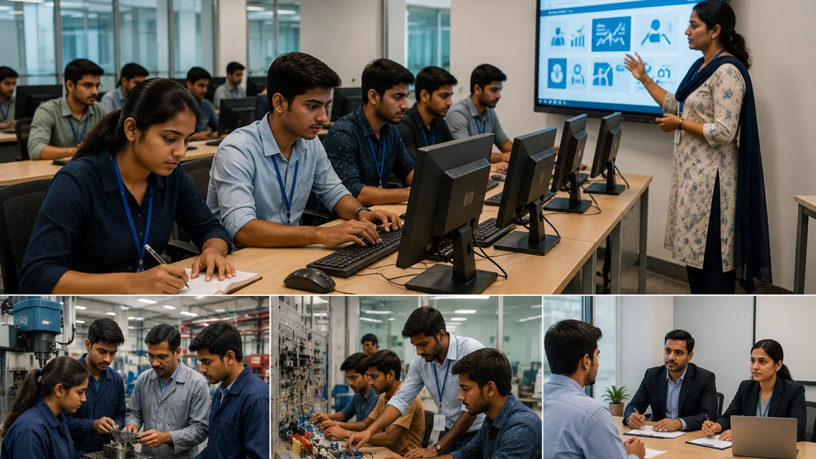 Students and young professionals participating in skill development and employability training programmes.
